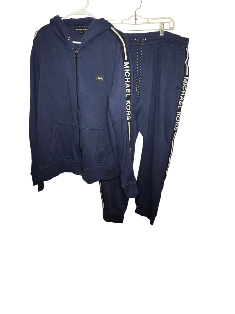 Michael Kors Men Tracksuit Set Navy Blue Logo Tape Hoodie Joggers XL